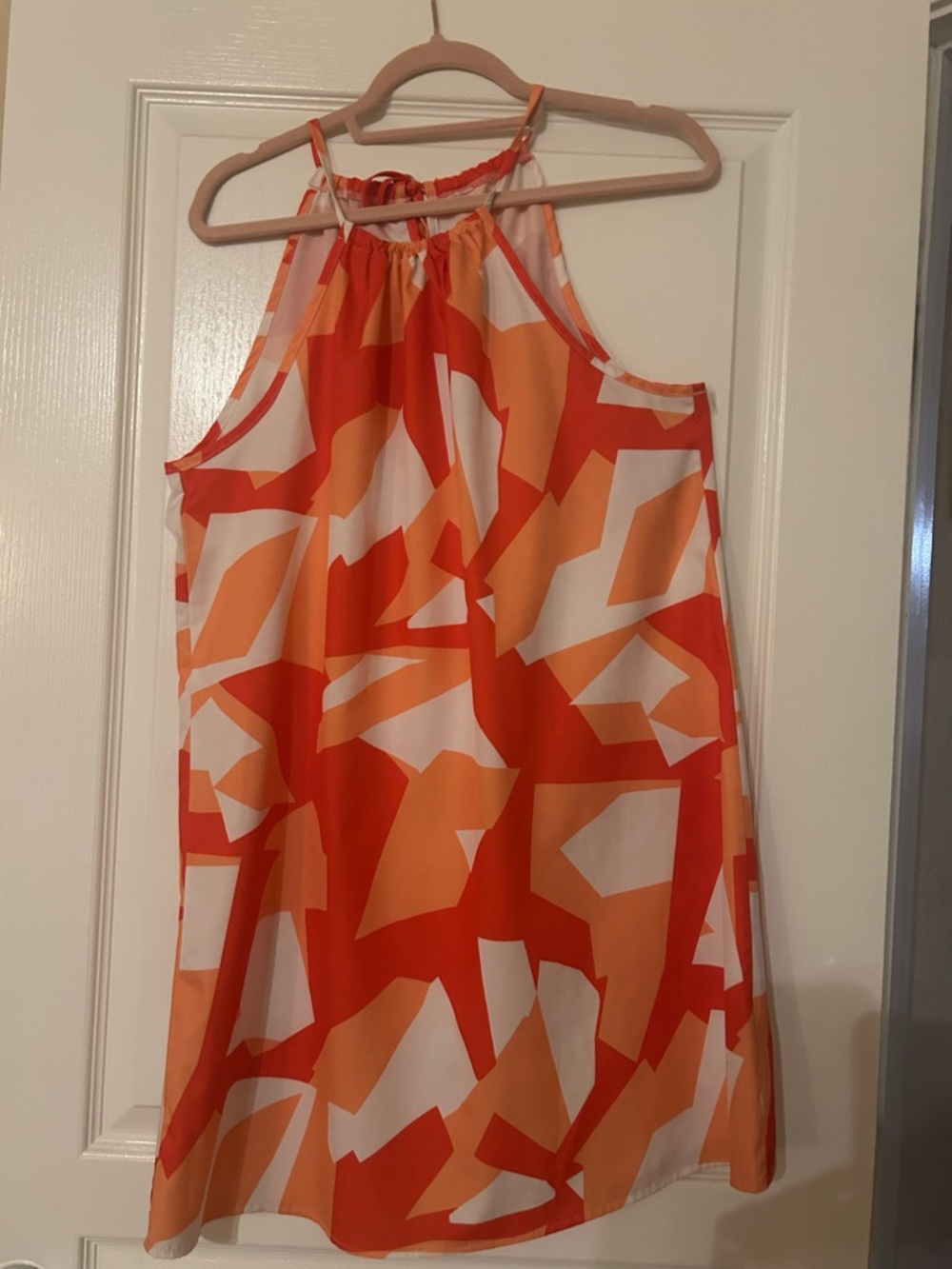 SHEIN Orange and White Geometric Halter Dress for Women